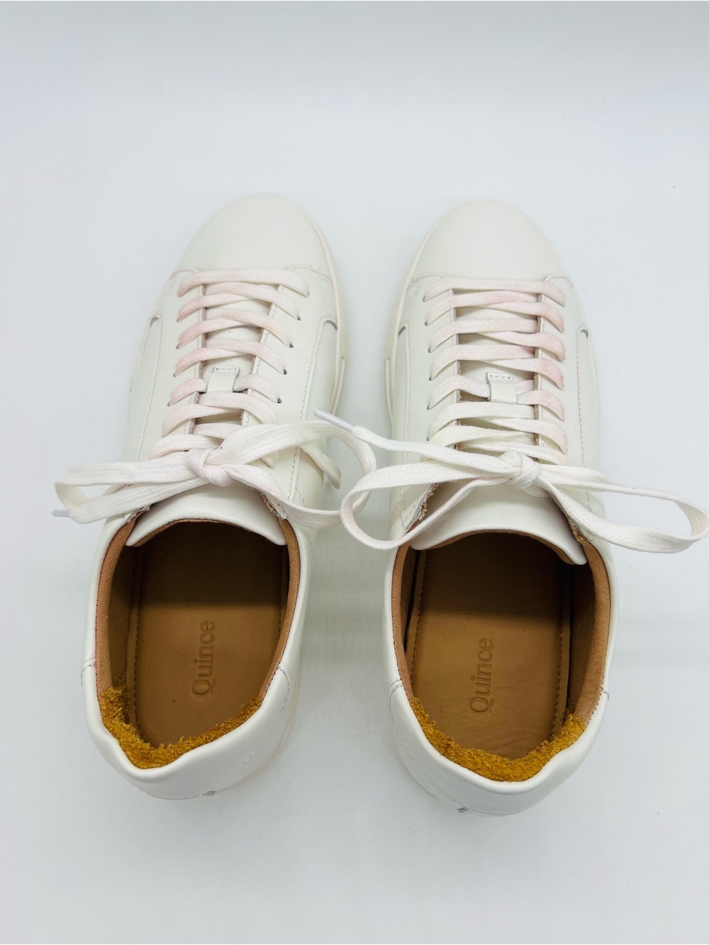Quince Women’s White Everyday Leather Sneakers with Pale Pink Laces Size 10 - Picture 5 of 12